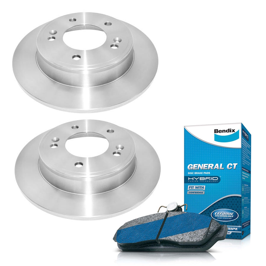 Rear Bendix GCT Brake Pads + Rotors for Hyundai Elantra MD AD - Mech Park Brake